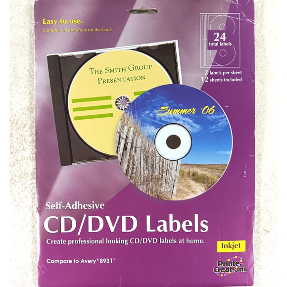 Inkjet Self-Adhesive CD/DVD Labels 24 Labels by Printer Creations - Picture 1 of 4